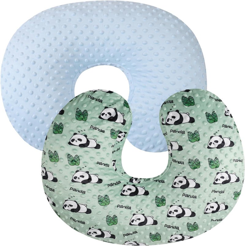Bilokonda Dot Nursing Pillow Cover Set 2 Pack Nursing Pillow Slipcovers, Ultra Soft Compatible with Boppy Pillow,Standard Pillow for Baby Boy Girl Light Blue, Panda - Image 1
